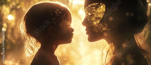 A mother and her daughter golden light