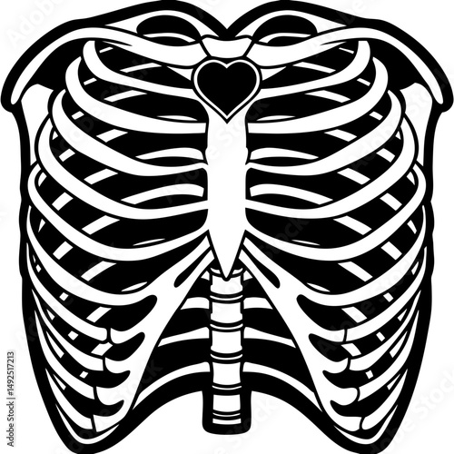 Human ribcage anatomy black silhouette vector illustration