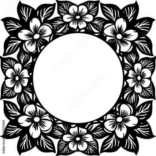 Floral frame in silhouette vector illustration