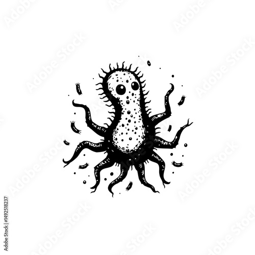 Stylized depiction of a creature with tentacles, microbes concept drawing