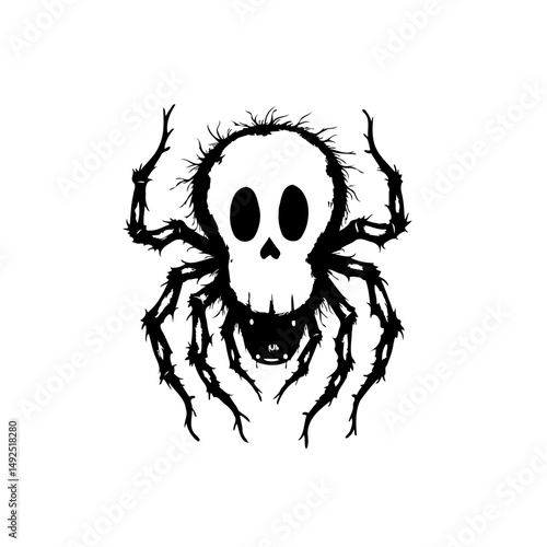 Spooky spider skull isolated illustration for creepy halloween concept