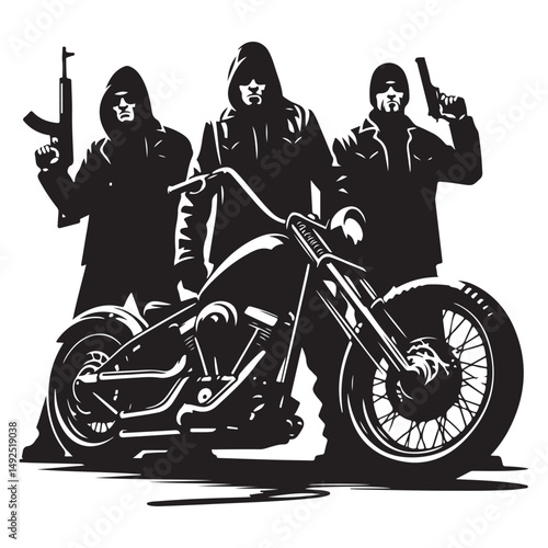 Motorcycle Gang Silhouette Vector Illustration Dangerous Motorcycle