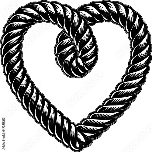 Rope heart shape in silhouette vector illustration