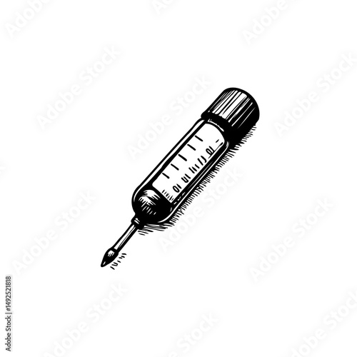 Monochromatic syringe illustration portraying precision and medical procedures