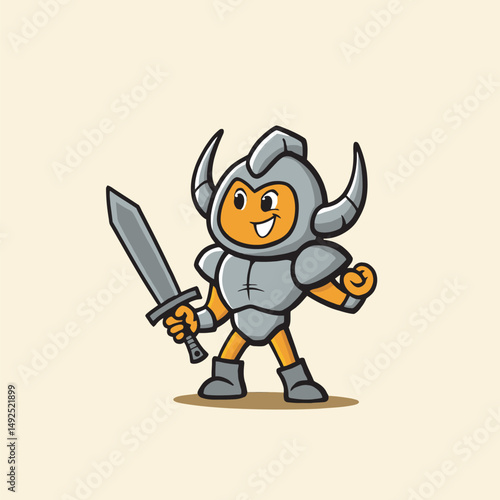 Vector of brave knight with sword, ready to fight.