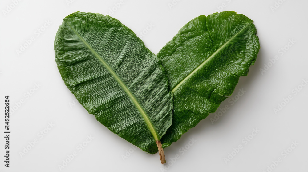Obraz premium Leafy Heart: A heart-shaped arrangement of fresh, green leaves symbolizes love and nature's beauty, conveying a message of organic connection and environmental affection.