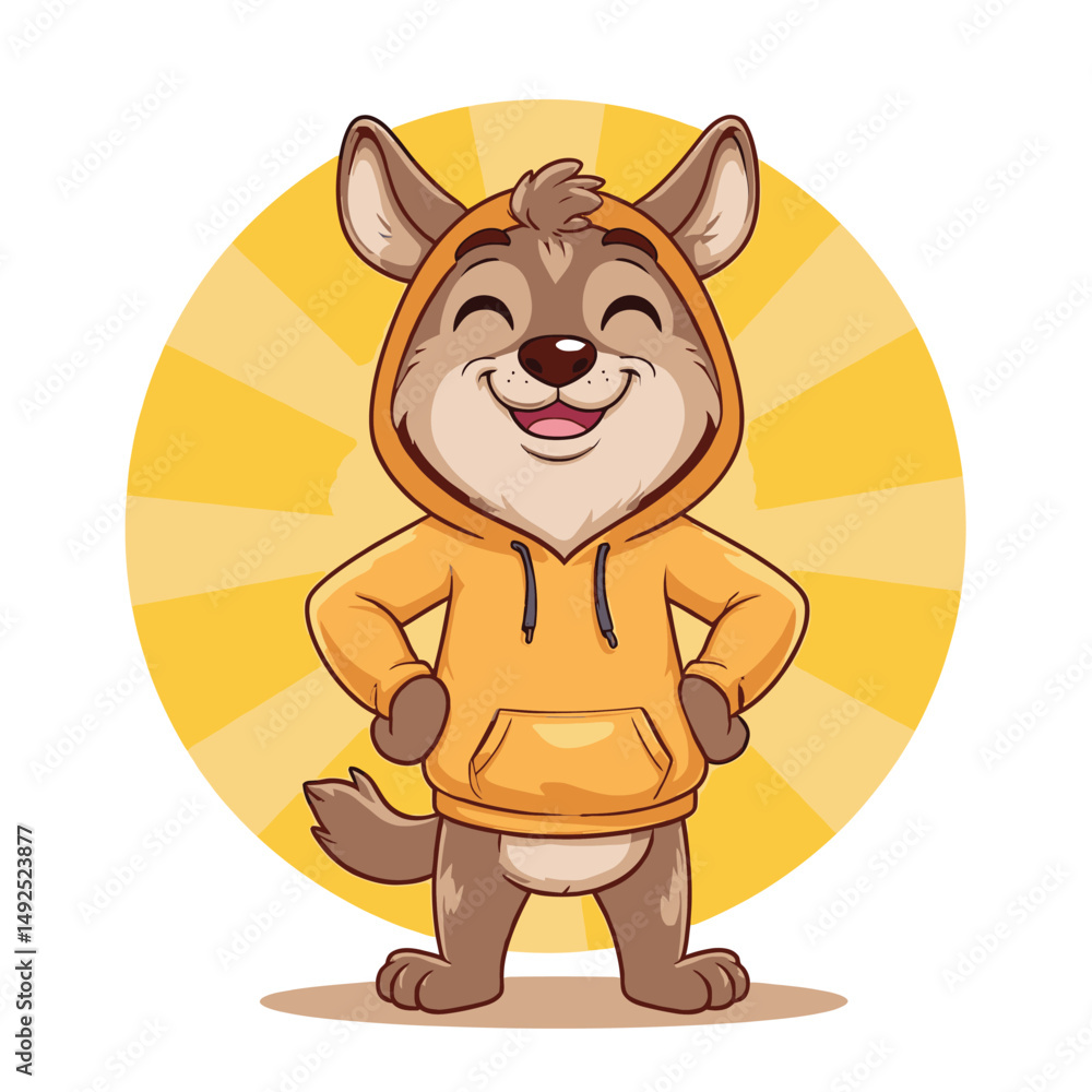 Fototapeta premium Confident dog standing in yellow hoodie.