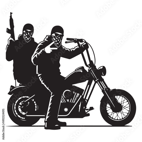Motorcycle Gang Vector Silhouette Bikers Ride with Guns Graphic
