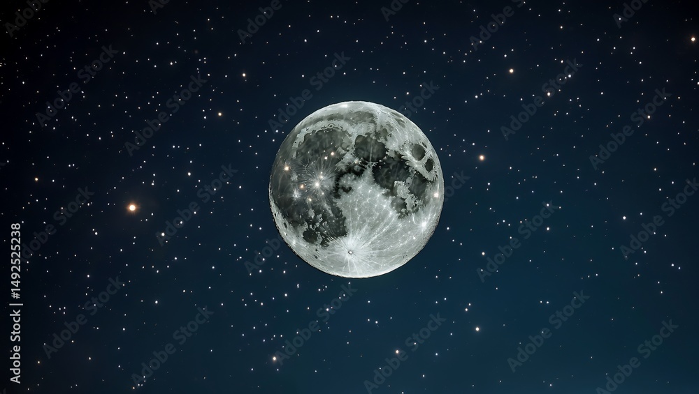 Obraz premium Serene night sky with moon and shimmering stars