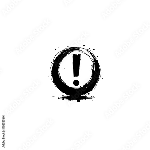 Distressed exclamation mark icon within a grungy circle design illustration