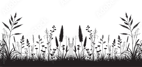 Wild Grass Silhouette Vector Illustration for Natural Environment