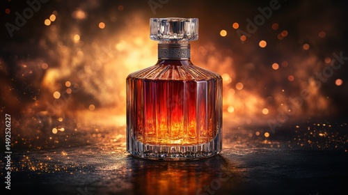 Decanter of amber liquid, fire-like glow