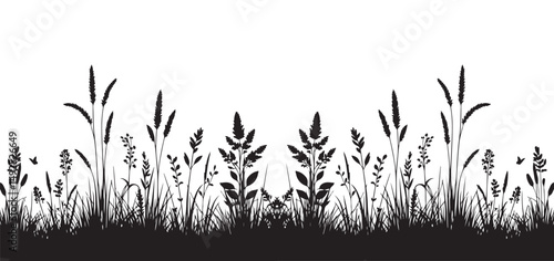 Tall Grass Silhouette Field Vector Landscape Illustration