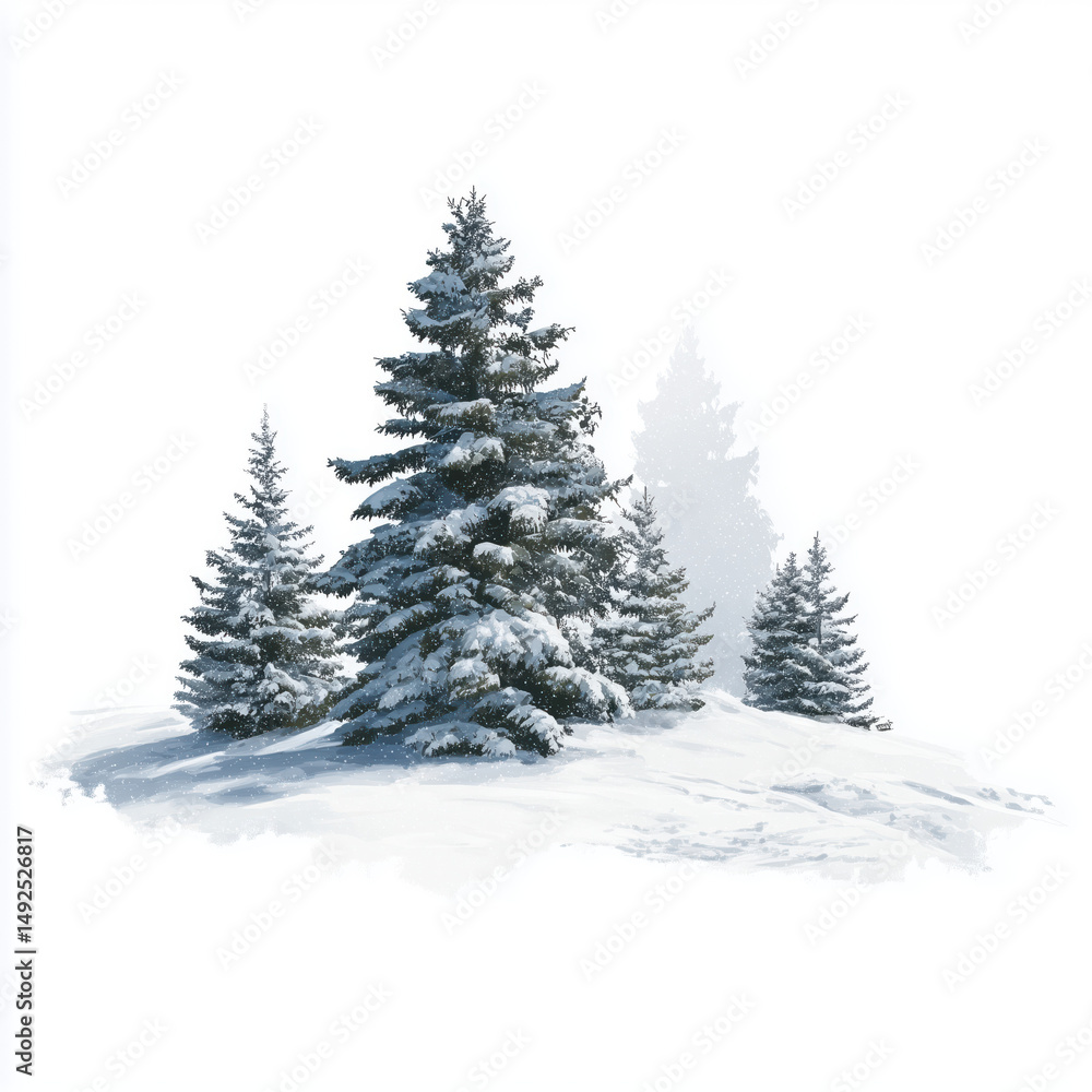 Obraz premium Winter Wonderland: Snowy Pine Trees , isolated on white background png