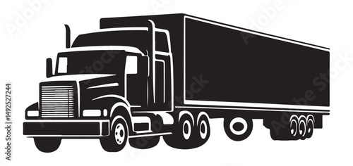 Big Rig Semi Truck Silhouette Hauling Cargo Vector Art Illustration