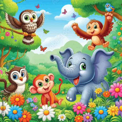 Funny cartoon animals in a cute illustrated collection