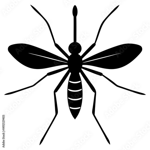 Black Silhouette of a Mosquito Insect Vector Illustration