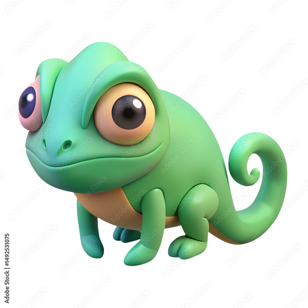 Fototapeta premium Adorable cartoon chameleon character isolated on a white background