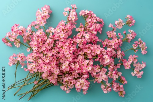 Wallpaper Mural Pretty pink flowers arranged on a turquoise background. Torontodigital.ca