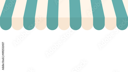 Element for National Ice Cream Day horizontal banner in retro groovy style with stripes background. Hand drawn striped kiosk awning. Amusement park, circus. Isolated on transparent. Vector EPS10