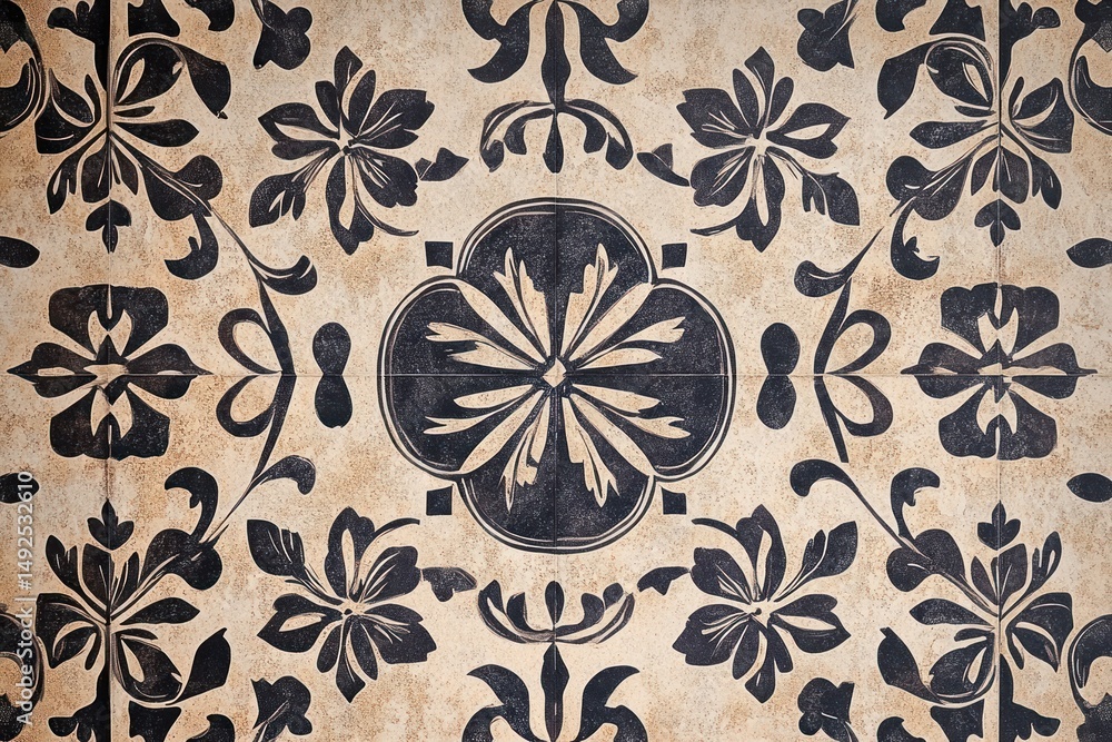 Beige and black floral patterned tiles