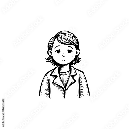 Expressive character illustration of a person with melancholic emotions displayed