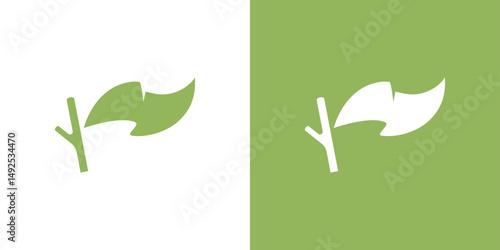 Leaf flag hanging from branch. Minimal logo symbolizing unity, nature, and environmental identity.