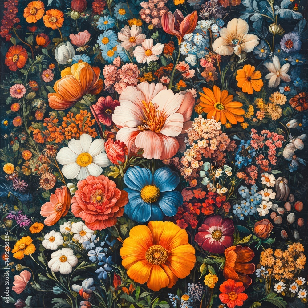 Fototapeta premium Vibrant Colorful Floral Arrangement in a Garden Setting