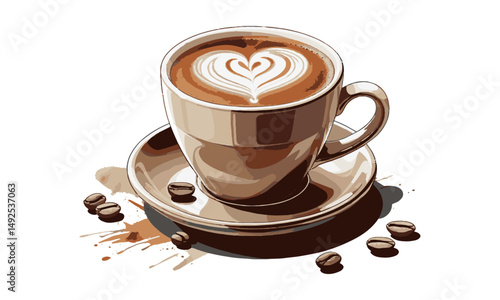 Modern vector-style illustration of a ceramic coffee cup filled, easily scalable and editable.