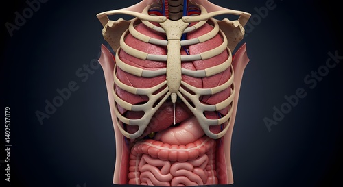 Ribcage and Organs in Human Anatomy Model