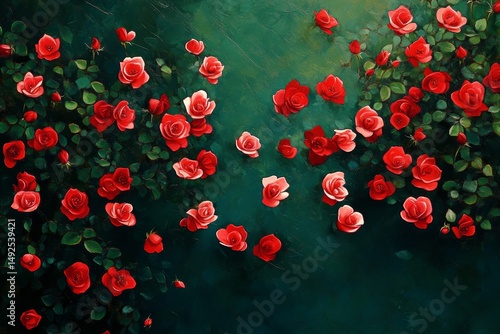 A decorative arrangement of vibrant red and pink roses.