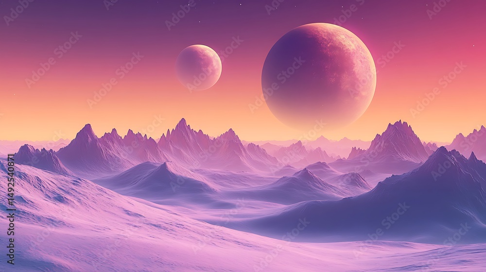 Fototapeta premium Alien planet landscape sunset