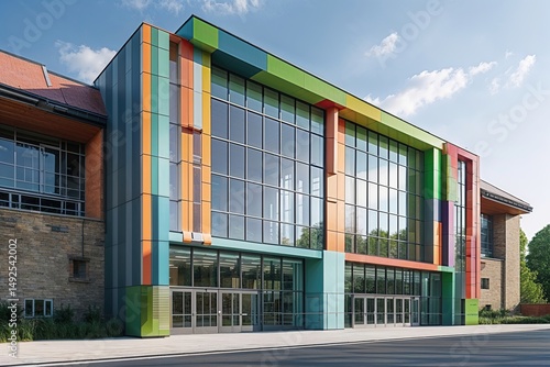 Contemporary Sports Hall Exterior Design Featuring Diverse Architecture and Large Glass Facades