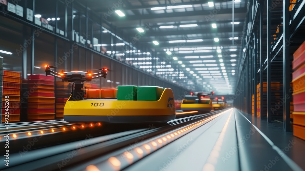 Warehouse automation with drones packages delivery