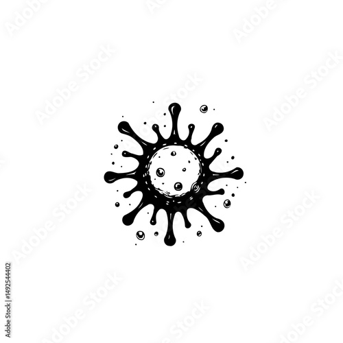 Monochrome circular splodge artwork suggesting dynamic movement and expansion