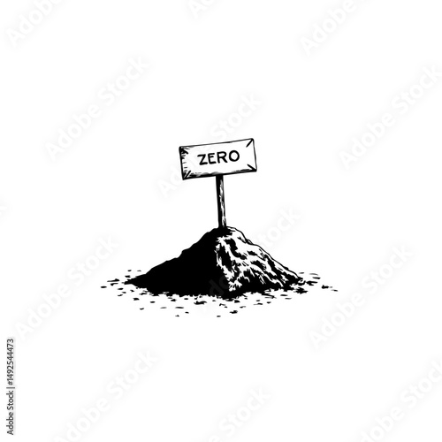 Ink-rendered concept of nothingness: Sign amidst dark pile on a stark background