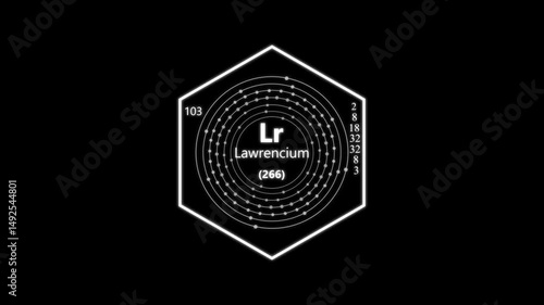 lawrencium chemical element periodic table on background. animated periodic table.Shows name, atomic weight and element number.