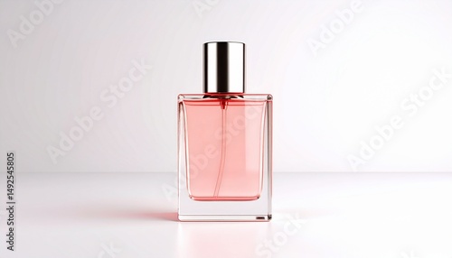 Perfume advertisement, luxury and minimalism: Clean design perfume, luxury branding display.