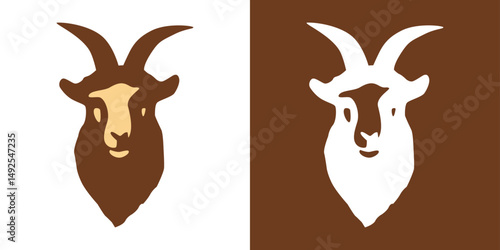 Grunge goat head logo. Minimal front view stencil style symbol for bold and urban branding.