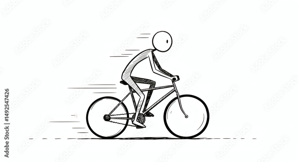 Obraz premium Simple Line Drawing of a Person Biking Fast Vector Illustration