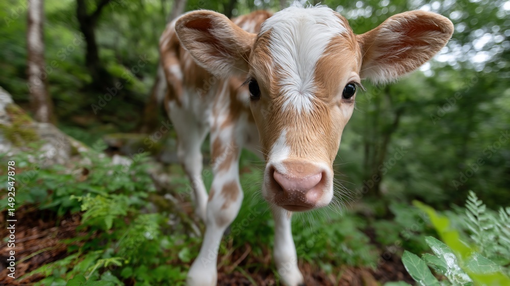 Fototapeta premium Cute calf in forest