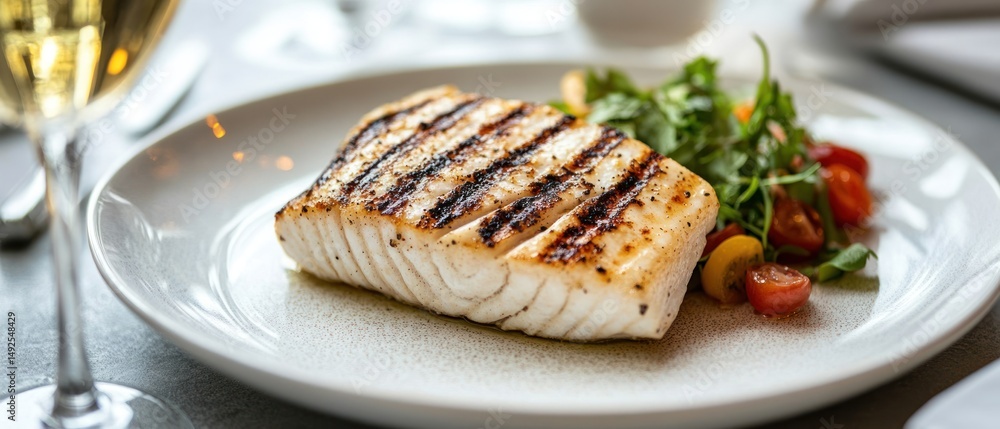 Grilled fish dinner with salad