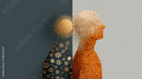 Dual Perspectives: A striking visual narrative showcasing contrasting concepts of light and shadow, embodying the interplay of darkness and enlightenment, life, and thought.