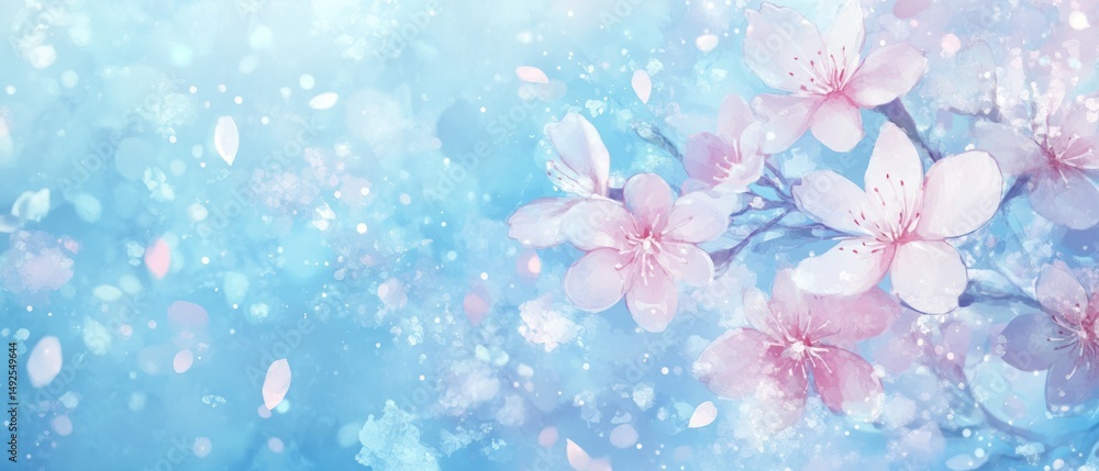 Delicate cherry blossoms in light blue and pink
