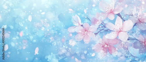 Obraz na płótnie Delicate cherry blossoms in light blue and pink w salonie