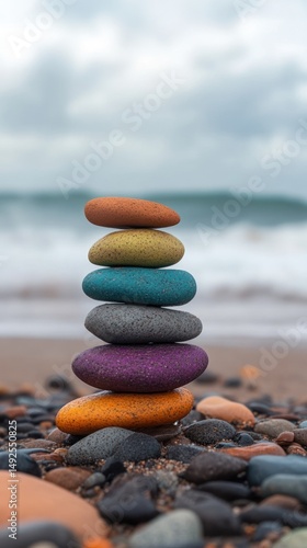Obraz na płótnie Colorful stacked rocks on a beach w salonie
