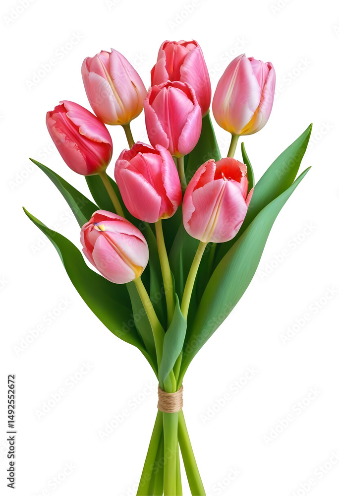 Fototapeta premium Elegant Bouquet of Pink Tulips, isolated on transparent background, png