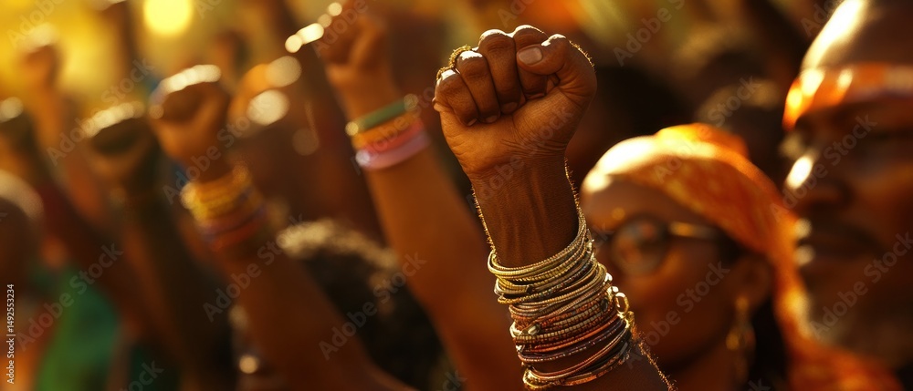 Hands raised in protest solidarity and resistance
