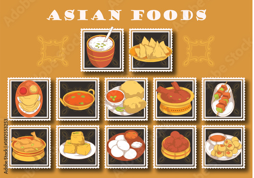 Asian foods item Art Illustration