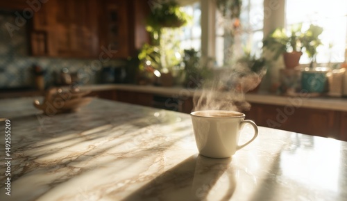 Wallpaper Mural Coffee mug with steam on marble countertop Torontodigital.ca